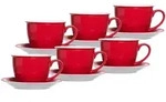MILCHKAFFEE TASSEN MIT UNTERTASSEN Doppio Rot 350 ml 6er Set