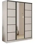 SCHWEBET&Uuml;RENSCHRANK PINA 160/205/58 cm 3-t&uuml;rig mit Spiegel und 4 Schubladen
