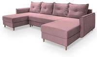 WOHNLANDSCHAFT VERNI Rosa Pl&uuml;sch-Stoff mit Schlaffunktion