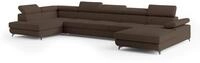 WOHNLANDSCHAFT MONTIVA Braun Boucle-Stoff mit Schlaffunktion