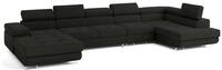 WOHNLANDSCHAFT VELORA R-S Schwarz Velours-Stoff mit Schlaffunktion