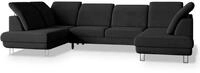 WOHNLANDSCHAFT TERAMO Schwarz Velours-Stoff mit Schlaffunktion