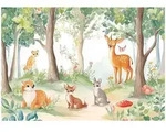 TAPETE Kinderzimmer Wald Tiere Vlies Fototapete 200x140
