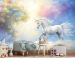 FOTOTAPETE Kinderzimmer M&auml;dchen Einhorn Himmel Vlies Tapete 400x280
