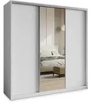 SCHWEBET&Uuml;RENSCHRANK TAVI 180/205/60 cm 3-t&uuml;rig mit Spiegel und Schubladen Wei&szlig;