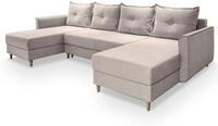 WOHNLANDSCHAFT VERNI Beige Pl&uuml;sch-Stoff mit Schlaffunktion