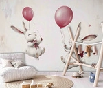 FOTOTAPETE Kinderzimmer Kaninchen Luftballons 150x105