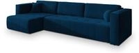 ECKSOFA OLVERA Blau Pl&uuml;sch-Stoff mit Schlaffunktion