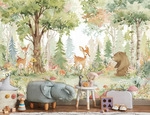 FOTOTAPETE Kinderzimmer Tiere Wald 150x105
