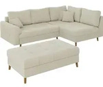 ECKSOFA inkl. Hocker Alma Beige Cord - Ottomane rechts