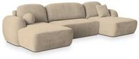 WOHNLANDSCHAFT SAVONA K Beige Pl&uuml;sch-Stoff mit Schlaffunktion