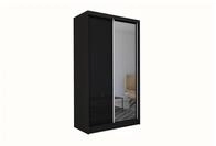 KLEIDERSCHRANK mit Spiegel-Schiebet&uuml;ren und Aluminium-Leisten, LED-Beleuchtung...