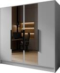 KLEIDERSCHRANK Mono Lux mit Speigel, Dreht&uuml;ren mit Schwarze Metallgriffe, Wei&szlig;
