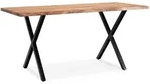 SCHREIBTISCH Massivholz X-Gestell Baumkante Handgefertigt KRETA, Goldbraun-Schwarz