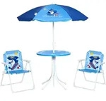 4 tlg. Kindersitzgruppe Garten 2 Klappst&uuml;hle Sonnenschirm 3-6 Jahre Blau