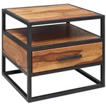 NACHTTISCH &ndash; Massivholz/Metall, 50x45x45 cm, Schublade, Industrial-Stil