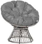 PAPASANSESSEL, Korbsessel, Sessel mit Polster, 360 Grad, Rattan, Grau