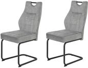 Hela Tische, 2er Set Esszimmerstuhl Schwingstuhl Linda, Mikrofaser Silber,