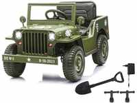 JAMARA 461815 Ride-on Jeep Willys MB Army 12V-Softanlauf, Kofferraum, Schaufel