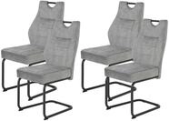 Hela Tische, 4er Set Esszimmerstuhl Schwingstuhl Linda, Mikrofaser Silber,