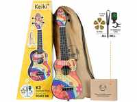 Ortega Guitars Sopran Ukulele bunt - Keiki K2 - Starterkit inklusive Tuner,...