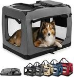 lionto Hundetransportbox, Faltbar, f&uuml;r Reise & Auto, 90x61x65 cm, Grau