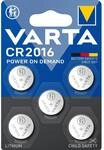 VARTA Batterien Knopfzelle CR2016, 5 St&uuml;ck, Power on Demand, Lithium, 3 V