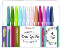 Pentel SES15C-12 Brush Sign Pen, Faserschreiber, pinsel&auml;hnliche Spitze, 12...