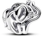 Pandora Moments Charm Raupe, Sterlingsilber. mit schwarzem Kristall, rosa und