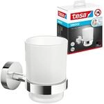 tesa SMOOZ Zahnputzbecher mit Halterung - Becher aus satiniertem Glas,...