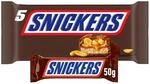 Snickers Schokoriegel, Erdn&uuml;sse, Karamell, Snack, 5 Riegel, 250 g