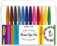 Pentel SES15-12 Brush Sign Pen, Faserschreiber, pinsel&auml;hnliche Spitze, 12...