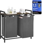 VASAGLE W&auml;schekorb 2 F&auml;cher, mit Ablage, Metallrahmen, 2 x 46 L