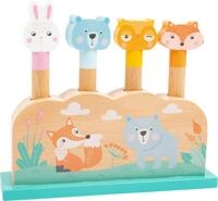 Small Foot 11474 Steckspiel Pastell aus Holz, 4 bunte Tiere zum herunterdr&uuml;cken und