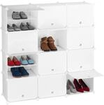 Relaxdays Schuhschrank, 24 F&auml;cher mit T&uuml;ren, Regalsystem f&uuml;r Schuhe, wei&szlig; 