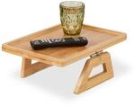 Relaxdays Sofatablett Armlehne, Bambus, eckiger Armlehnentisch, Sofaablage...