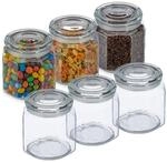 Relaxdays Vorratsgl&auml;ser mit Deckel, 6er Set, Glas, 1,3 l, achteckige Vorratsdosen,