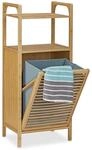 Relaxdays Badregal mit W&auml;schekorb aus Bambus HBT 95 x 40 x 30 cm Badschrank...