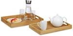 Relaxdays Serviertablett Bambus 2er-Set, erh&ouml;hter Rand, Griffl&ouml;cher, 45 x 42...