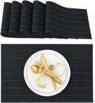 Relaxdays Tischset, 6er Set, Bambus, Stoffrand, rutschhemmend, schwarz | 45 x...