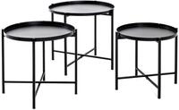 HAKU Beistelltische 3er Set rund schwarz Metall runde Couchtische klein -...