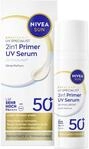 NIVEA SUN 2in1 Primer Daily UV Serum LSF 50+, parf&uuml;mfreie Sonnencreme f&uuml;r glattere