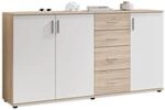 Stella Trading BOBBY Kommode in Eiche Sonoma Optik, wei&szlig; - Modernes Sideboard mit