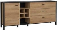 FORTE HIGH ROCK Kommode links mit 1 T&uuml;r und 3 Schubladen, Holzwerkstoff, Schwarz /