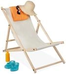 Relaxdays Liegestuhl Holz, Holz Strandliege mit Stoffbezug, beige | klappbar &