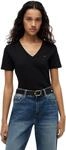 Tommy Hilfiger Damen T-Shirt Kurzarm New Slim Cody mit V-Ausschnitt, Schwarz...