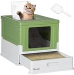 PawHut Katzenklo mit Deckel Geschlossen 47,5 x 35,5 x 36,7 cm Wei&szlig;+Gr&uuml;n