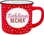 GRUSS & CO Becher Motiv "Lieblingsbecher" | New Bone China Porzellan, Emaille-Optik,
