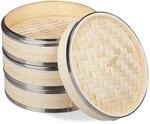Relaxdays 10031464 Bambus Dampfgarer, 3 Etagen, mit Metallringen, asiatischer