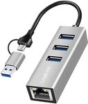 LogiLink 2in1 USB-A & USB-C (3.2 Gen1) Hub zu Netzwerk (RJ45) Adapter mit 3X...
